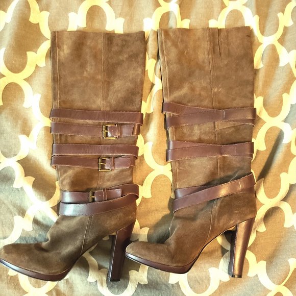 Nine West Tan Suede High Heel Boots - Picture 1 of 4